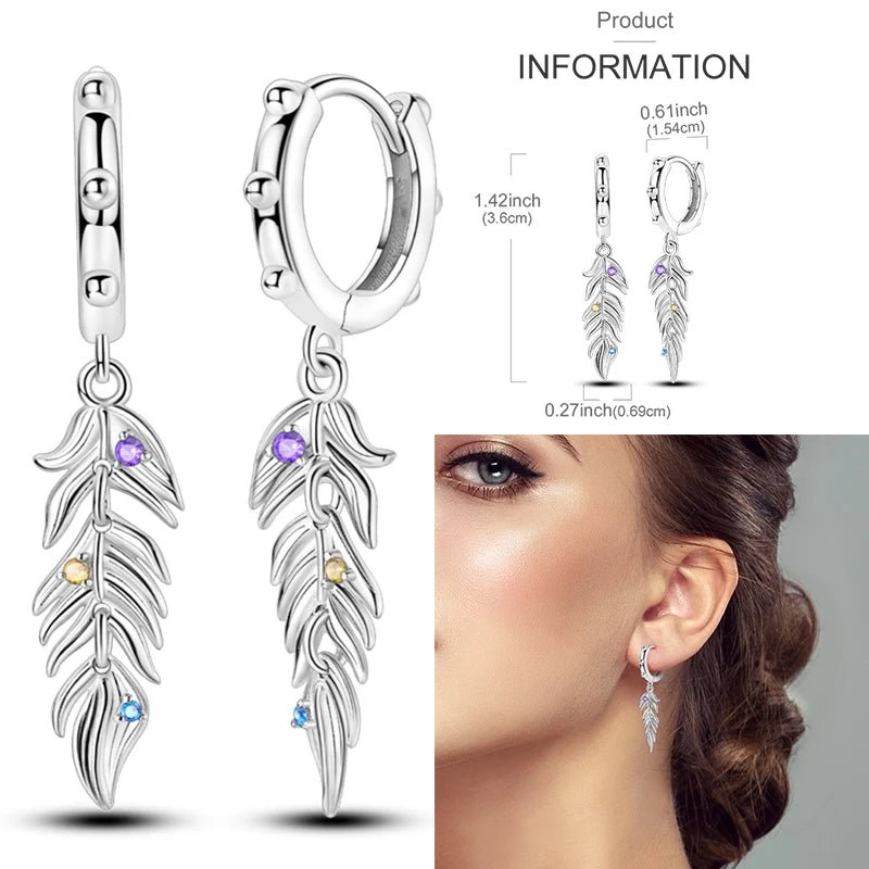 925 Sterling Silver Colored Zirconium Cross Skull Iron Tower Feather Coffee Cup Star Earrings Gift for Women Jewelry Wedding - Clacker