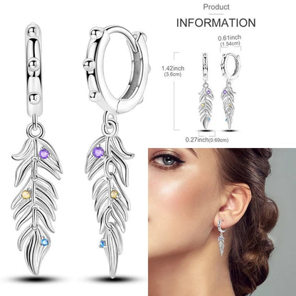 925 Sterling Silver Colored Zirconium Cross Skull Iron Tower Feather Coffee Cup Star Earrings Gift for Women Jewelry Wedding - Clacker
