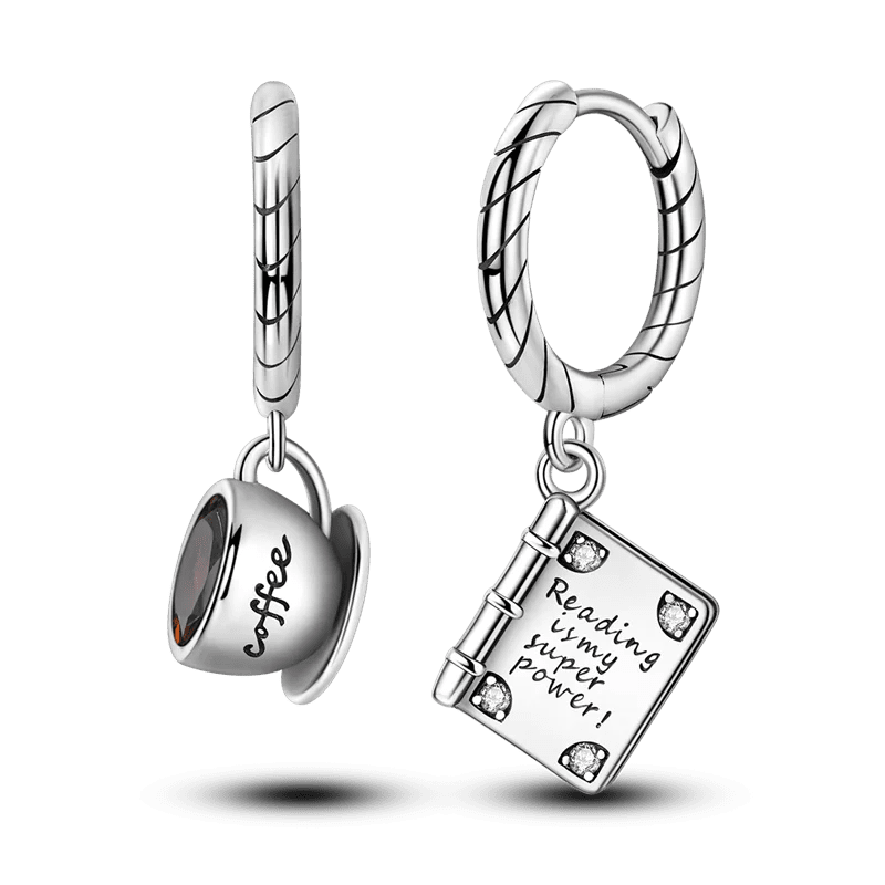 925 Sterling Silver Colored Zirconium Cross Skull Iron Tower Feather Coffee Cup Star Earrings Gift for Women Jewelry Wedding - Clacker