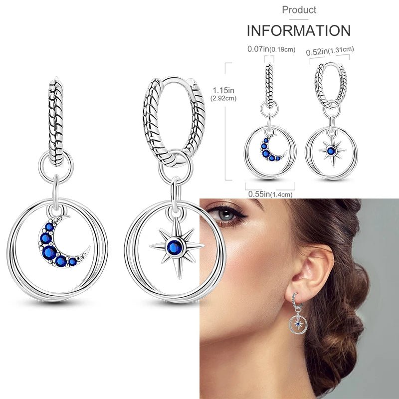 925 Sterling Silver Colored Zirconium Cross Skull Iron Tower Feather Coffee Cup Star Earrings Gift for Women Jewelry Wedding - Clacker