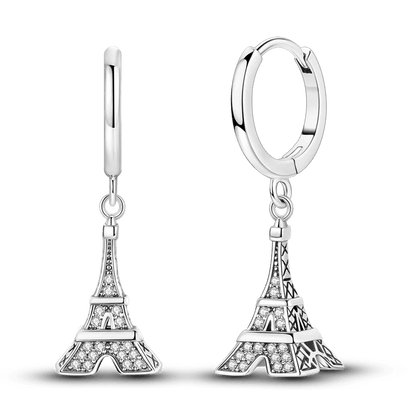 925 Sterling Silver Colored Zirconium Cross Skull Iron Tower Feather Coffee Cup Star Earrings Gift for Women Jewelry Wedding - Clacker