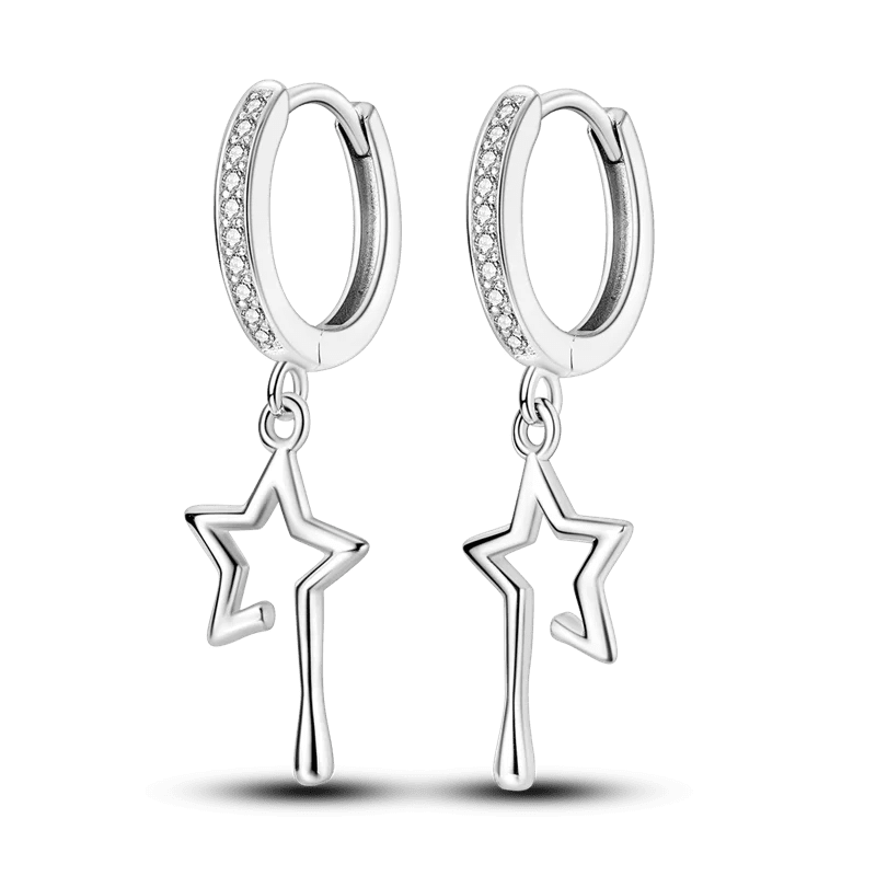 925 Sterling Silver Colored Zirconium Cross Skull Iron Tower Feather Coffee Cup Star Earrings Gift for Women Jewelry Wedding - Clacker