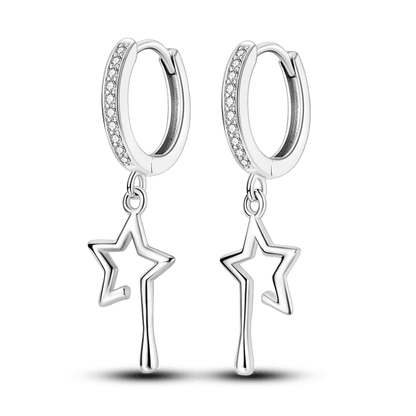 925 Sterling Silver Colored Zirconium Cross Skull Iron Tower Feather Coffee Cup Star Earrings Gift for Women Jewelry Wedding - Clacker