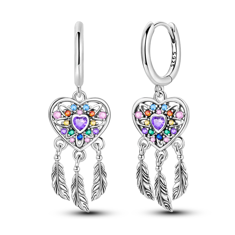 925 Sterling Silver Colored Zirconium Cross Skull Iron Tower Feather Coffee Cup Star Earrings Gift for Women Jewelry Wedding