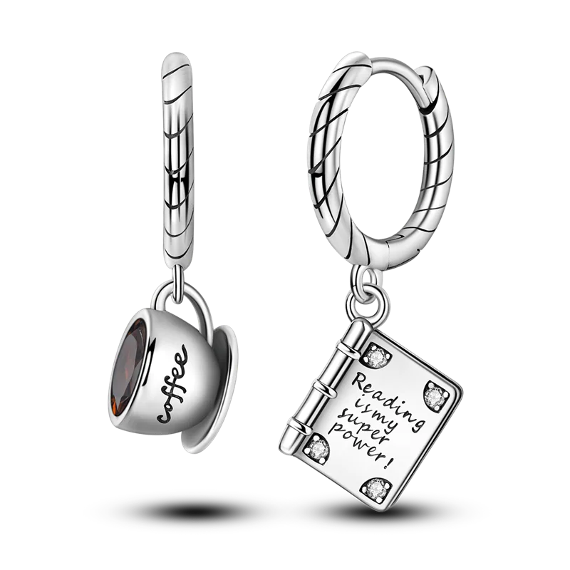 925 Sterling Silver Colored Zirconium Cross Skull Iron Tower Feather Coffee Cup Star Earrings Gift for Women Jewelry Wedding