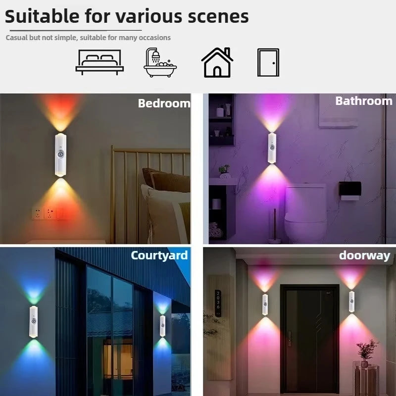 Motion Sensor Night Light 7 Color Change LED Wireless Wall Lamp Magnetic Rechargeable Spotlight for Bathroom Bedroom Living Room