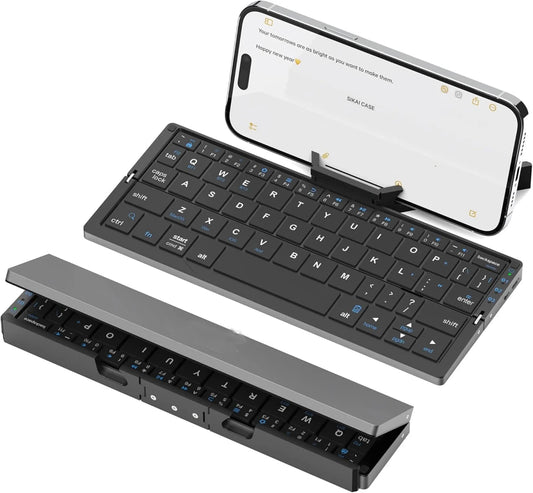 Clavier Bluetooth Pliable – Compatible iPhone, iPad, Android & PC | Ultra-Portable avec Support Intégré - Clacker