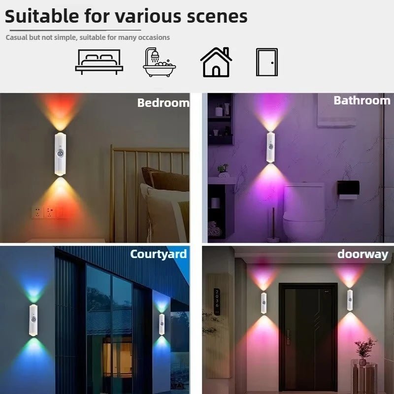 Motion Sensor Night Light 7 Color Change LED Wireless Wall Lamp Magnetic Rechargeable Spotlight for Bathroom Bedroom Living Room - Clacker